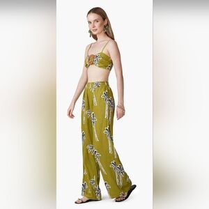 Free Destinations Green Palm Tree Wide Leg Beach Pants
